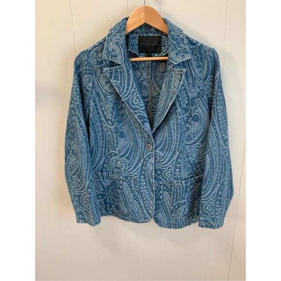 Solitaire Paisley Denim Jacket Size M - Picture 1 of 6